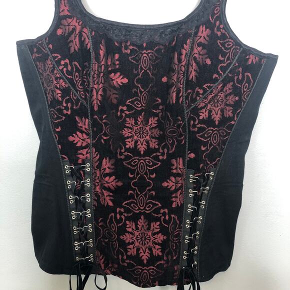 TRIPP NYC Vintage Corset Woven Brocade Snowflake Floral Red Black Zip Back XXL - Picture 4 of 11